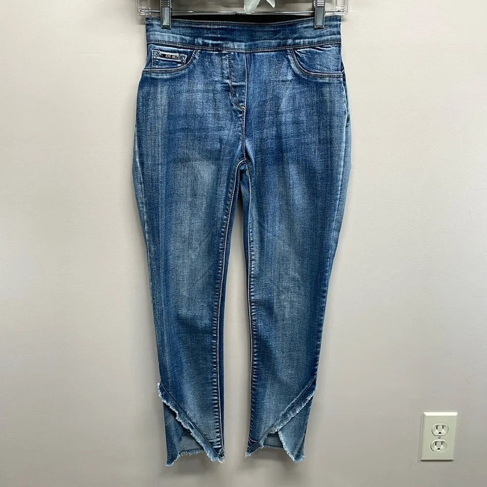 Coco + Carmen OMG Pull On Skinny Ankle Crossover Fringe Hem Jeans S